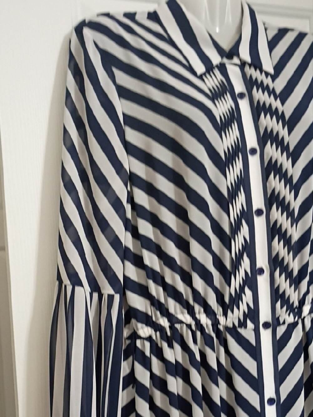 MICHAEL Michael Kors Navy and White Striped Long Sleeve Shirt Dress - Picture 4 of 13